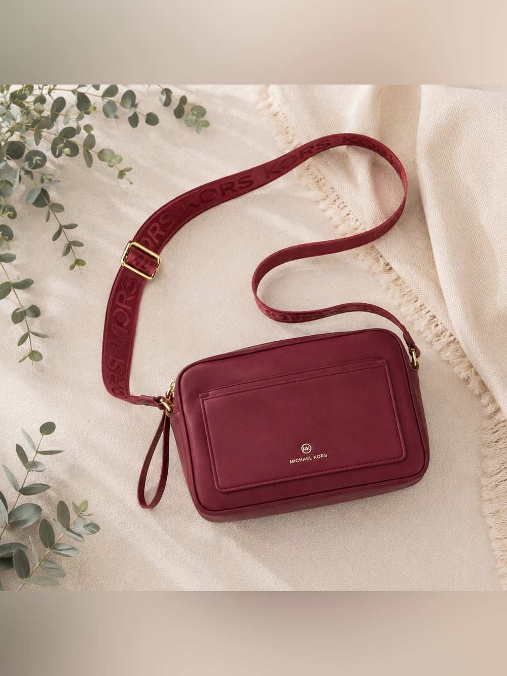 Michael Kors Maroon Nylon Camera Crossbody